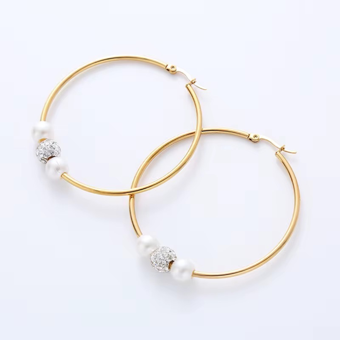 Gold Pearl Hoop Earrings