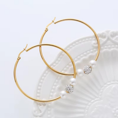Gold Pearl Hoop Earrings