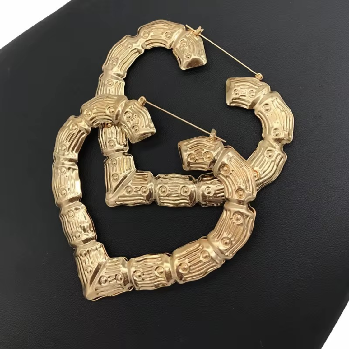 Gold heart bamboo earrings