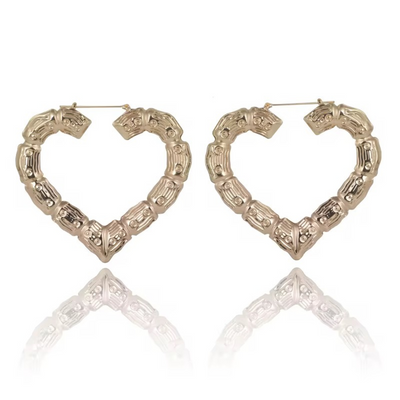 Gold heart bamboo earrings