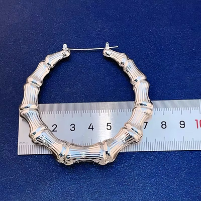 SILVER BAMBOO HOOP EARRINGS