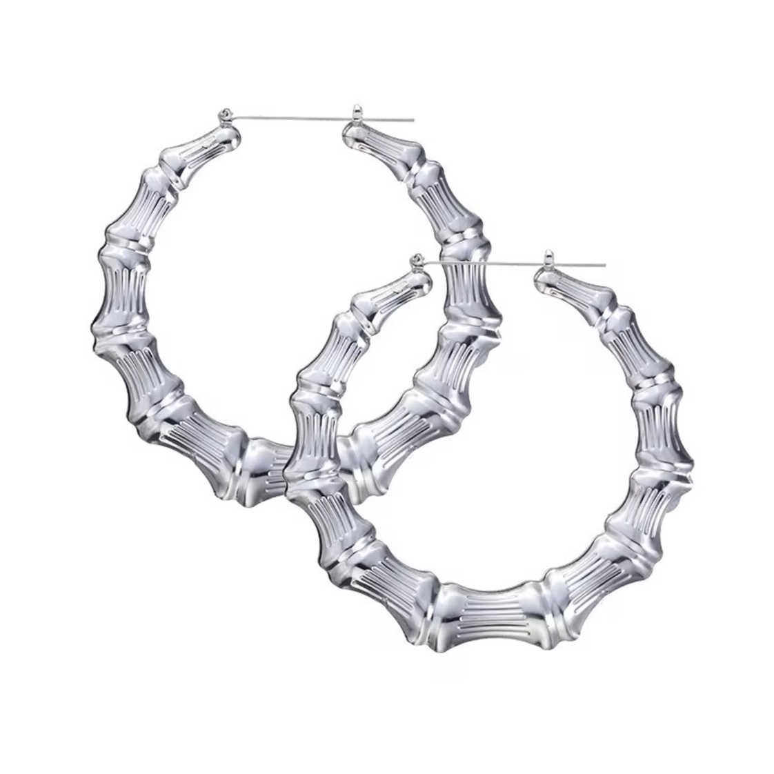 SILVER BAMBOO HOOP EARRINGS