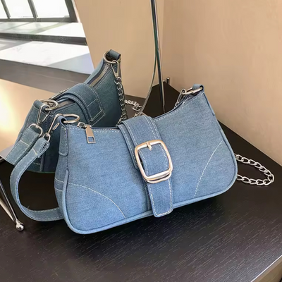Casual denim shoulder bag chain strap